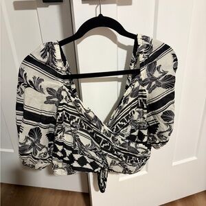 Express Black & White Floral Wrap Top - Women